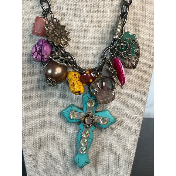 Halite Turquoise Crystal Cross Pendant Laborite Baltic Amber Necklace - Picture 3 of 5